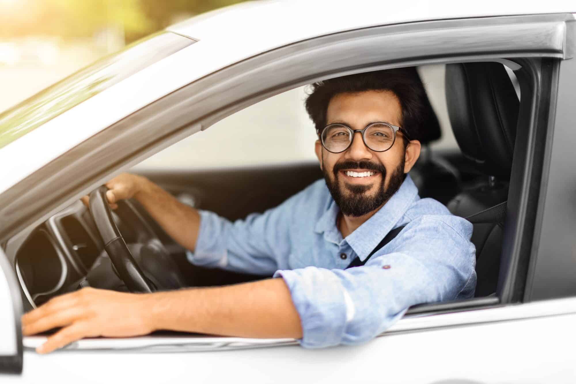 Driver wearing glasses seeing clearly on the road