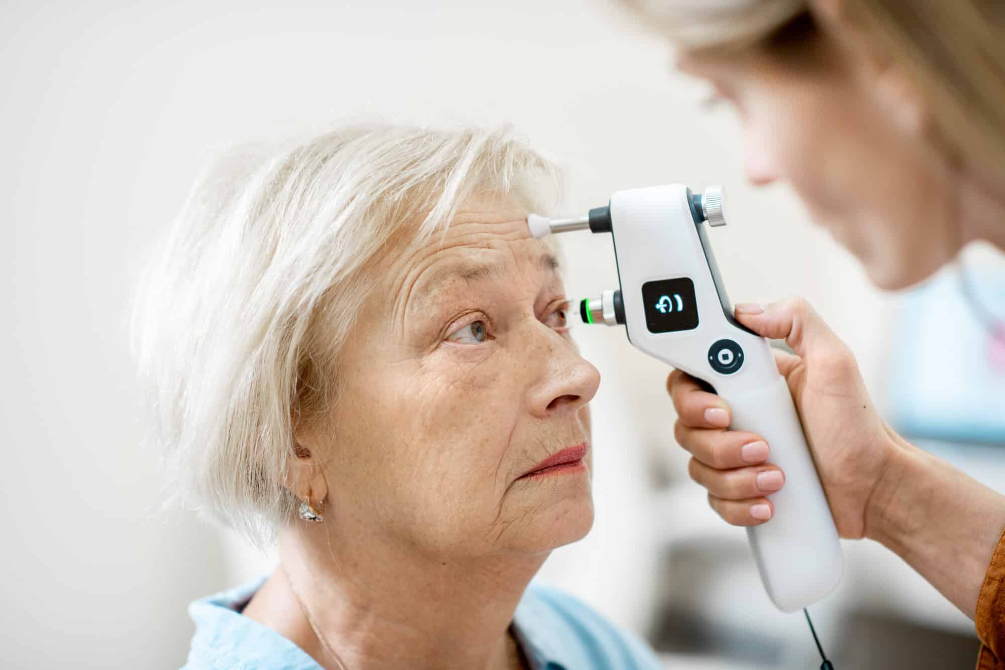Eye pressure being measured with a tonometer during a glaucoma check